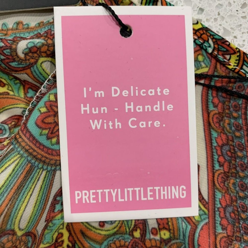 Pretty Little Thing White Printed Silky Long Sleeve Wrap Dress Women’s Sz 4 NWT - Picture 9 of 12
